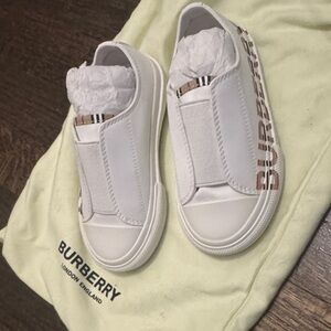 Burberry White Logo Slip-Ons